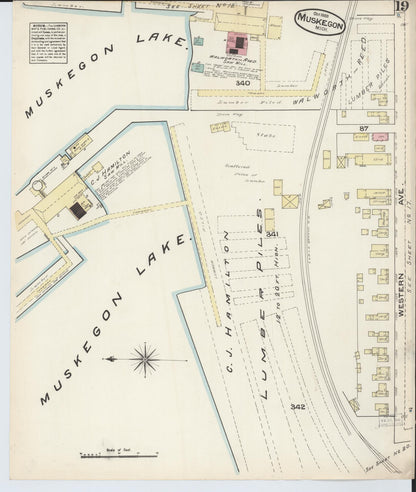 Sanborn Fire Insurance Map from Muskegon, Muskegon County, Michigan (1883), Sheet #0019 - Historic Sanborn Fire Insurance Map Print, vintage old map wall art, antique decor, genealogy gift, Michigan Michigan map