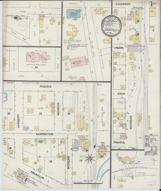 Sanborn Fire Insurance Map from Jerseyville, Jersey County, Illinois (1889), Sheet #0001 - Complete Map Set gallery image, historic Sanborn map, vintage wall art, Illinois Illinois