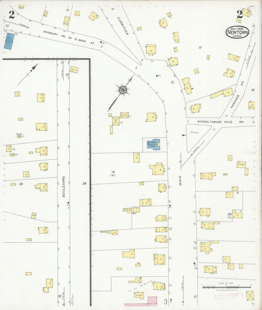 Sanborn Fire Insurance Map from Newtown, Fairfield County, Connecticut (1929), Sheet #0002 - Historic Sanborn Fire Insurance Map Print, vintage old map wall art, antique decor, genealogy gift, Connecticut Connecticut map