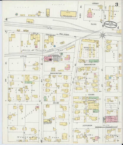 Sanborn Fire Insurance Map from Charleston, Coles County, Illinois (1896), Sheet #0003 - Complete Map Set gallery image, historic Sanborn map, vintage wall art, Illinois Illinois