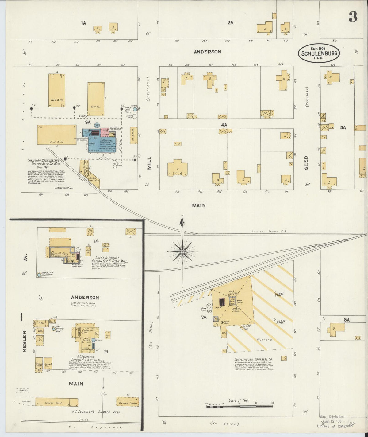 Sanborn Fire Insurance Map from Schulenburg, Fayette County, Texas (1906), Sheet #0003 - Complete Map Set gallery image, historic Sanborn map, vintage wall art, Texas Texas