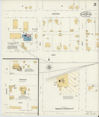 Sanborn Fire Insurance Map from Schulenburg, Fayette County, Texas (1906), Sheet #0003 - Complete Map Set gallery image, historic Sanborn map, vintage wall art, Texas Texas