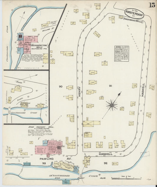 Sanborn Fire Insurance Map from Amsterdam, Montgomery County, New York (1884), Sheet #0015 - Historic Sanborn Fire Insurance Map Print, vintage old map wall art, antique decor, genealogy gift, New York New York map