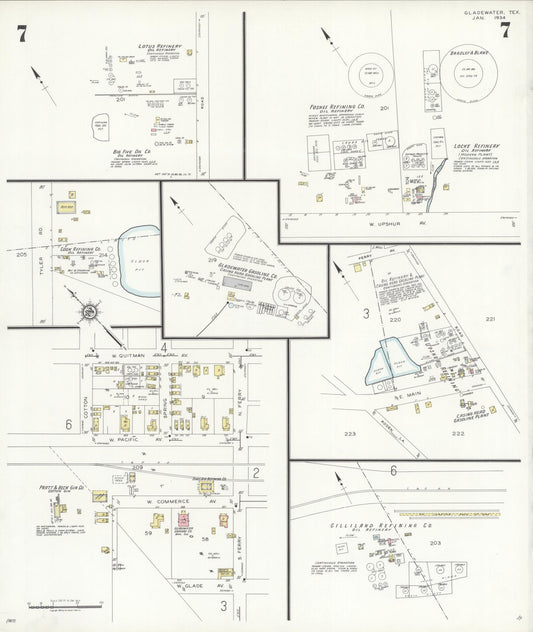 Sanborn Fire Insurance Map from Gladewater, Gregg County, Texas (1934), Sheet #0007 - Historic Sanborn Fire Insurance Map Print, vintage old map wall art, antique decor, genealogy gift, Texas Texas map