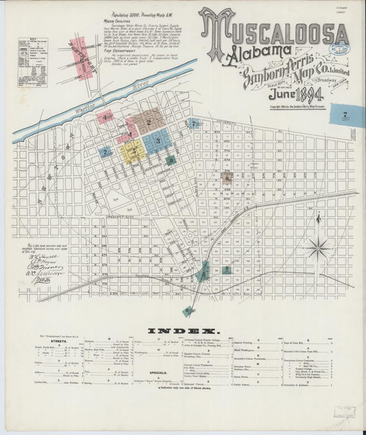 Sanborn Fire Insurance Map from Tuscaloosa, Tuscaloosa County, Alabama (1894), Sheet #0001 - Historic Sanborn Fire Insurance Map Print, vintage old map wall art, antique decor, genealogy gift, Alabama Alabama map