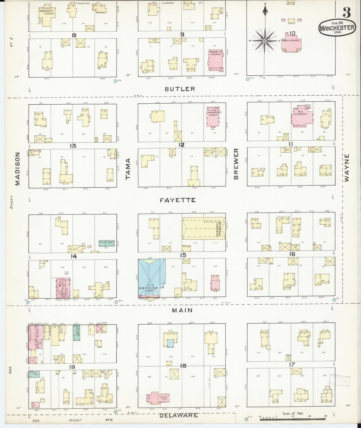 Sanborn Fire Insurance Map from Manchester, Delaware County, Iowa (1891), Sheet #0003 - Historic Sanborn Fire Insurance Map Print, vintage old map wall art, antique decor, genealogy gift, Manchester Delaware map