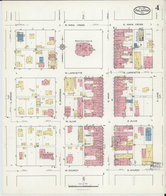 Sanborn Fire Insurance Map from Palmyra, Marion County, Missouri (1916), Sheet #0004 - Historic Sanborn Fire Insurance Map Print, vintage old map wall art, antique decor, genealogy gift, Missouri Missouri map