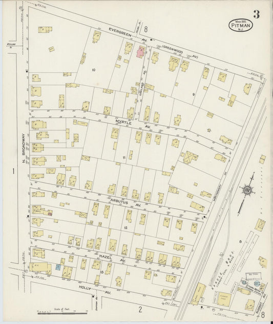 Sanborn Fire Insurance Map from Pitman, Gloucester County, New Jersey (1915), Sheet #0003 - Historic Sanborn Fire Insurance Map Print, vintage old map wall art, antique decor, genealogy gift, New Jersey New Jersey map