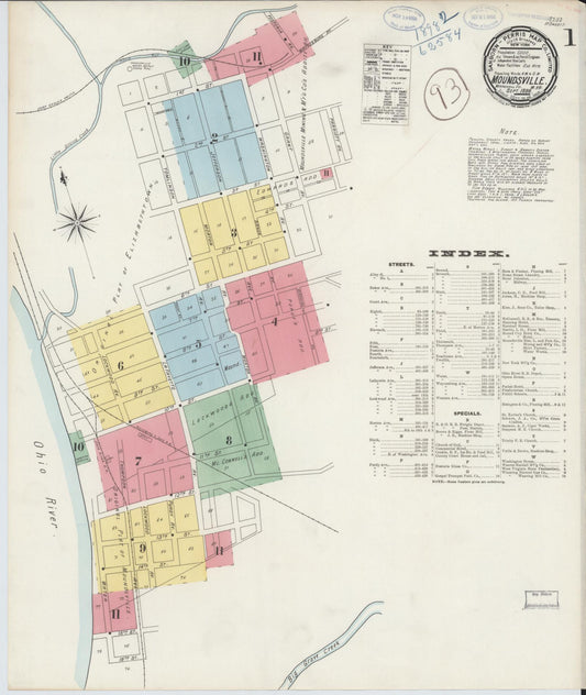 Sanborn Fire Insurance Map from Moundsville, Marshall County, West Virginia (1898), Sheet #0001 - Complete Map Set gallery image, historic Sanborn map, vintage wall art, West Virginia West Virginia