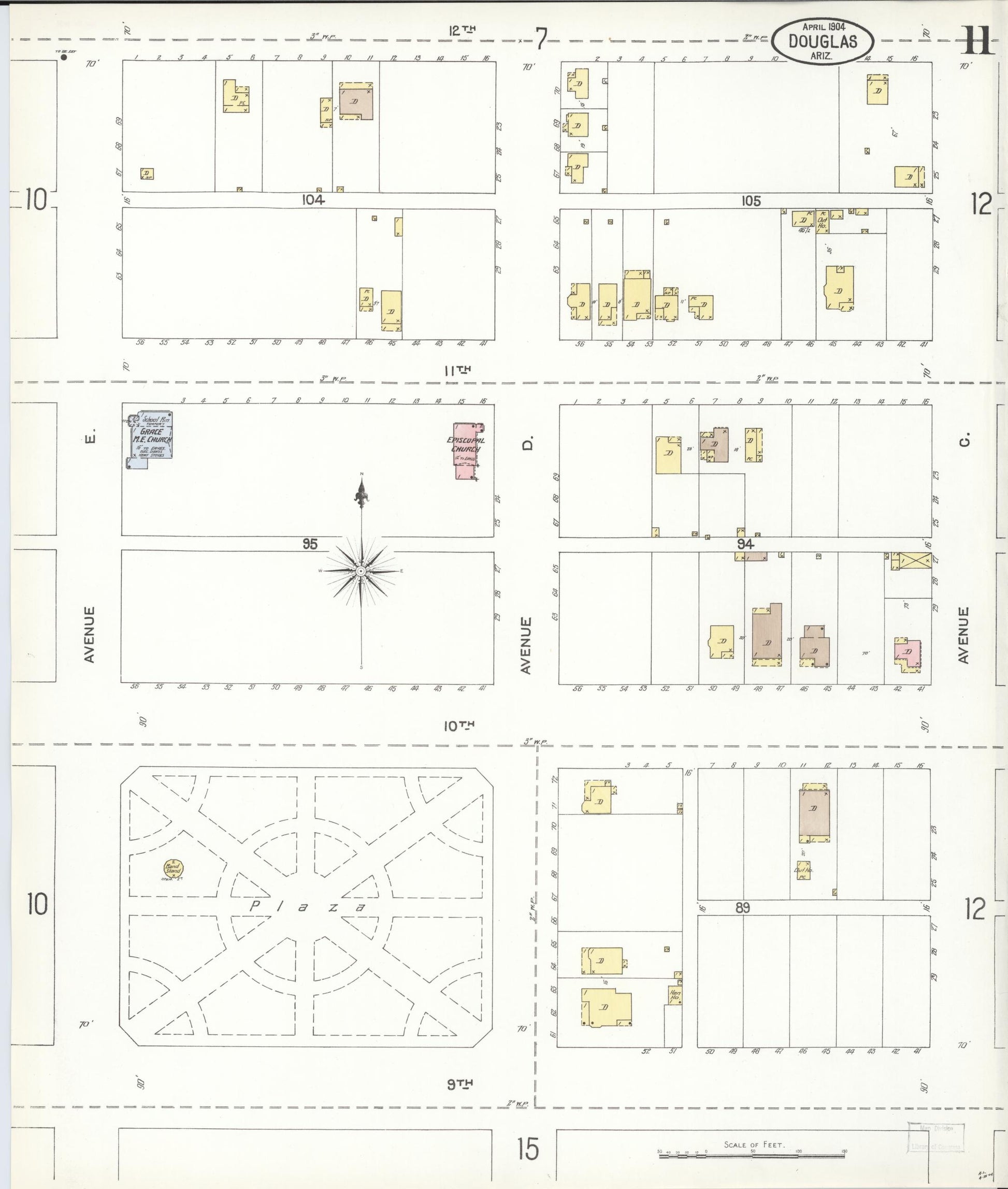 Sanborn Fire Insurance Map from Douglas, Cochise County, Arizona (1904), Sheet #0011 - Complete Map Set gallery image, historic Sanborn map, vintage wall art, Arizona Arizona