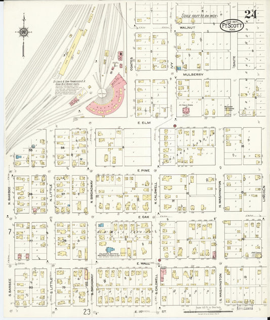 Sanborn Fire Insurance Map from Fort Scott, Bourbon County, Kansas (1917), Sheet #0024 - Historic Sanborn Fire Insurance Map Print, vintage old map wall art, antique decor, genealogy gift, Kansas Kansas map