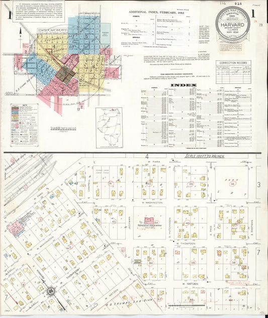 Sanborn Fire Insurance Map from Harvard, McHenry County, Illinois (1953), Sheet #0001 - Historic Sanborn Fire Insurance Map Print, vintage old map wall art, antique decor, genealogy gift, Illinois Illinois map