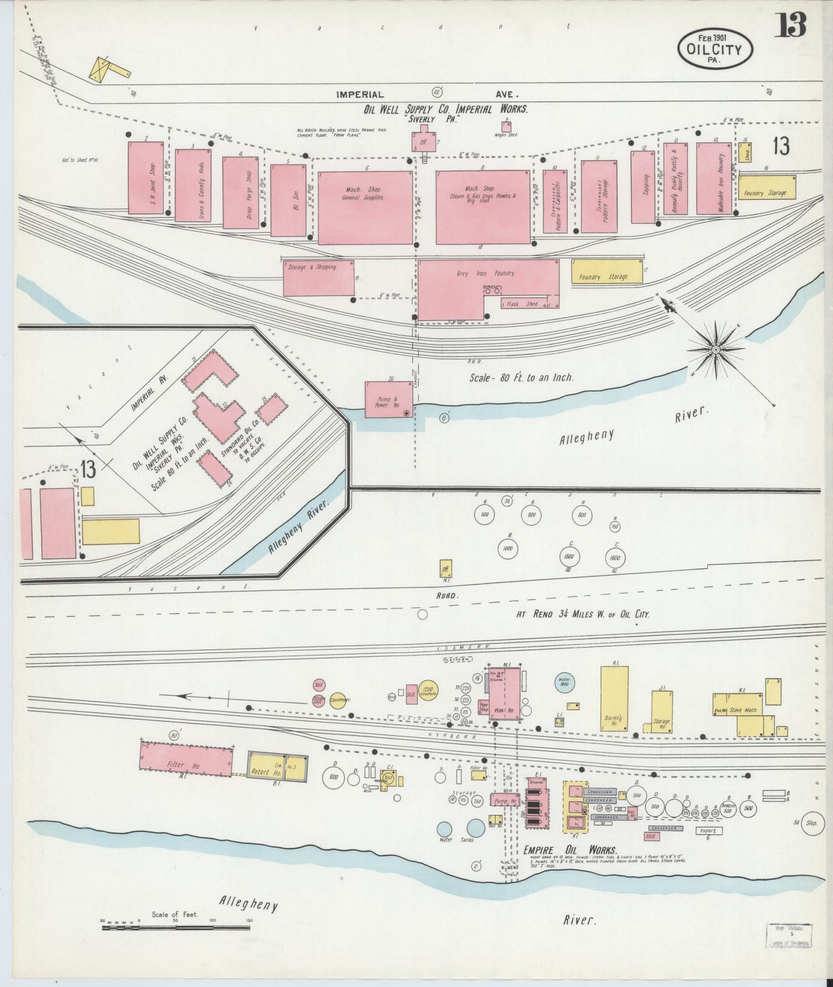 Sanborn Fire Insurance Map from Oil City, Venango County, Pennsylvania (1901), Sheet #0013 - Historic Sanborn Fire Insurance Map Print, vintage old map wall art, antique decor, genealogy gift, Pennsylvania Pennsylvania map