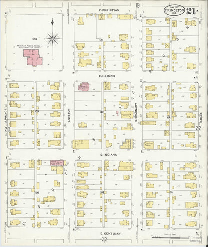 Sanborn Fire Insurance Map from Princeton, Gibson County, Indiana (1907), Sheet #0021 - Historic Sanborn Fire Insurance Map Print, vintage old map wall art, antique decor, genealogy gift, Indiana Indiana map