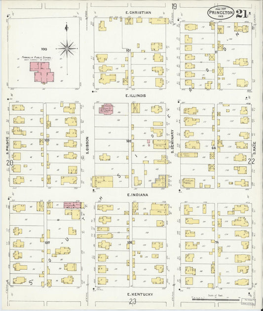Sanborn Fire Insurance Map from Princeton, Gibson County, Indiana (1907), Sheet #0021 - Historic Sanborn Fire Insurance Map Print, vintage old map wall art, antique decor, genealogy gift, Indiana Indiana map