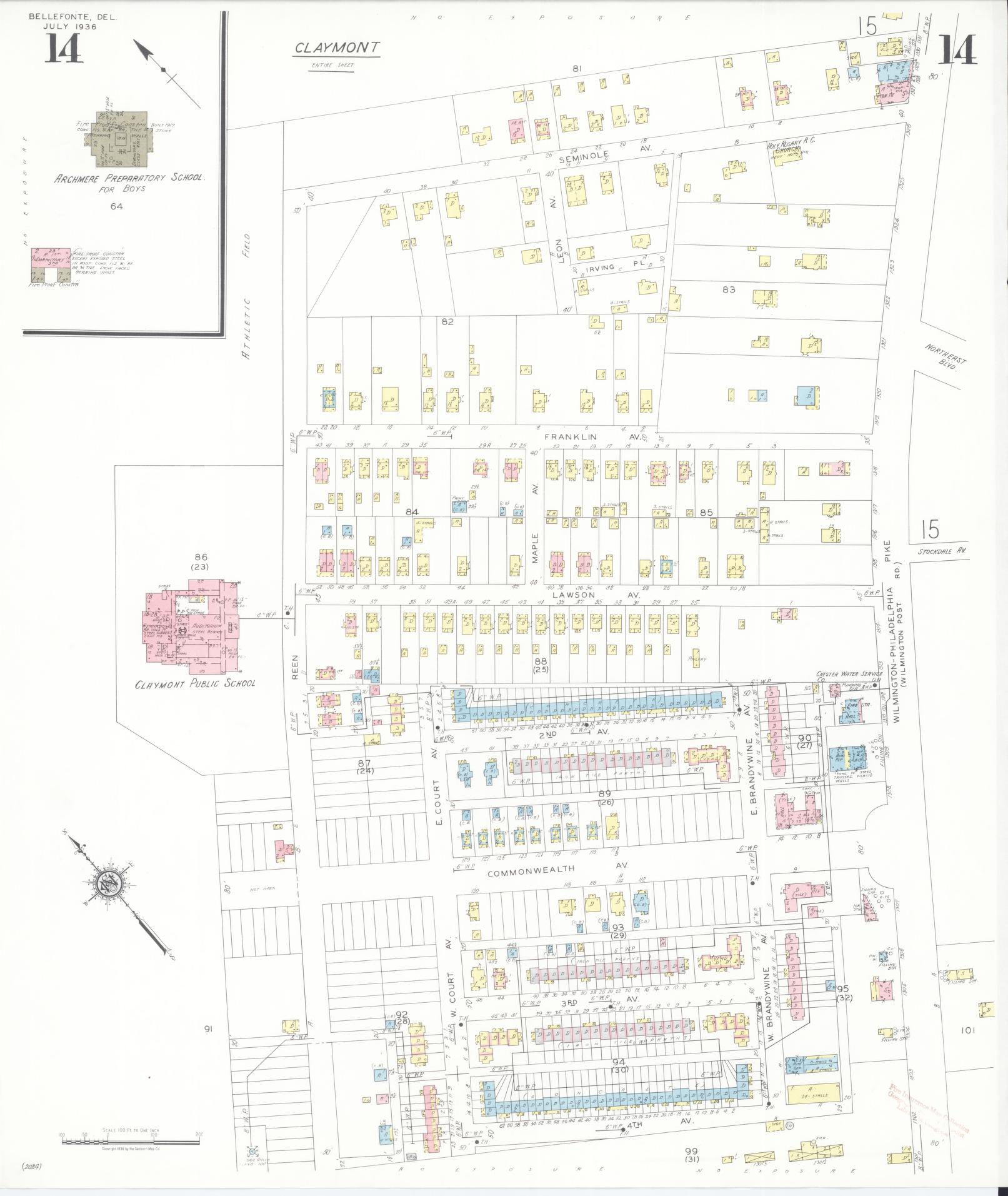Sanborn Fire Insurance Map from Bellefonte, New Castle County, Delaware (1936), Sheet #0014 - Complete Map Set gallery image, historic Sanborn map, vintage wall art, Delaware Delaware