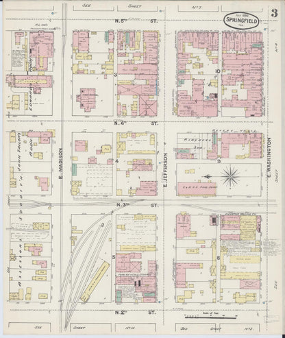 Sanborn Fire Insurance Map from Springfield, Sangamon County, Illinois (1890), Sheet #0003 - Historic Sanborn Fire Insurance Map Print, vintage old map wall art, antique decor, genealogy gift, Illinois Illinois map