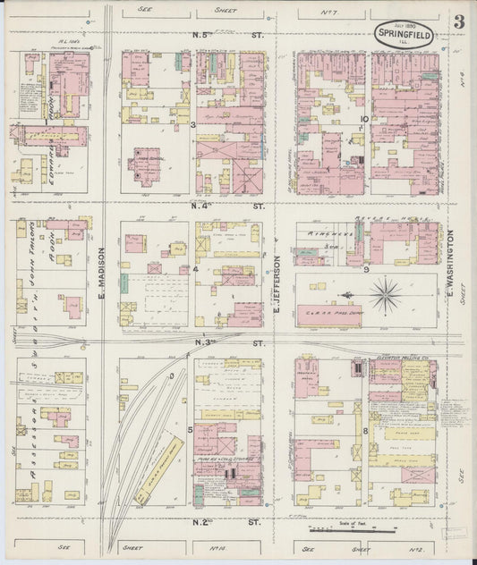 Sanborn Fire Insurance Map from Springfield, Sangamon County, Illinois (1890), Sheet #0003 - Historic Sanborn Fire Insurance Map Print, vintage old map wall art, antique decor, genealogy gift, Illinois Illinois map