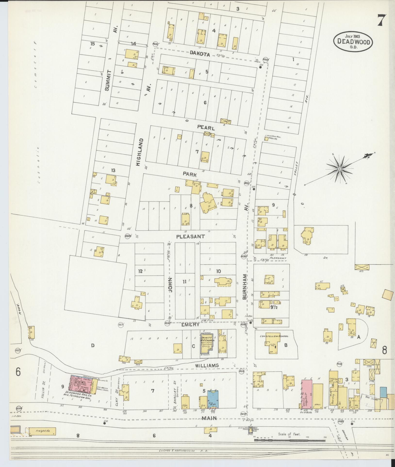 Sanborn Fire Insurance Map from Deadwood, Lawrence County, South Dakota (1903), Sheet #0007 - Historic Sanborn Fire Insurance Map Print, vintage old map wall art, antique decor, genealogy gift, South Dakota South Dakota map
