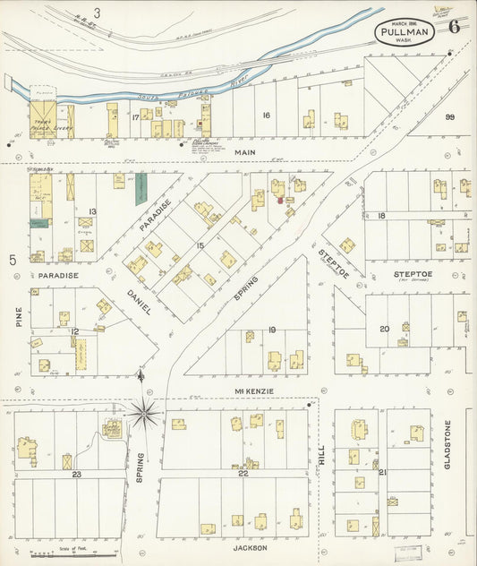 Sanborn Fire Insurance Map from Pullman, Whitman County, Washington (1896), Sheet #0006 - Historic Sanborn Fire Insurance Map Print, vintage old map wall art, antique decor, genealogy gift, Washington Washington map