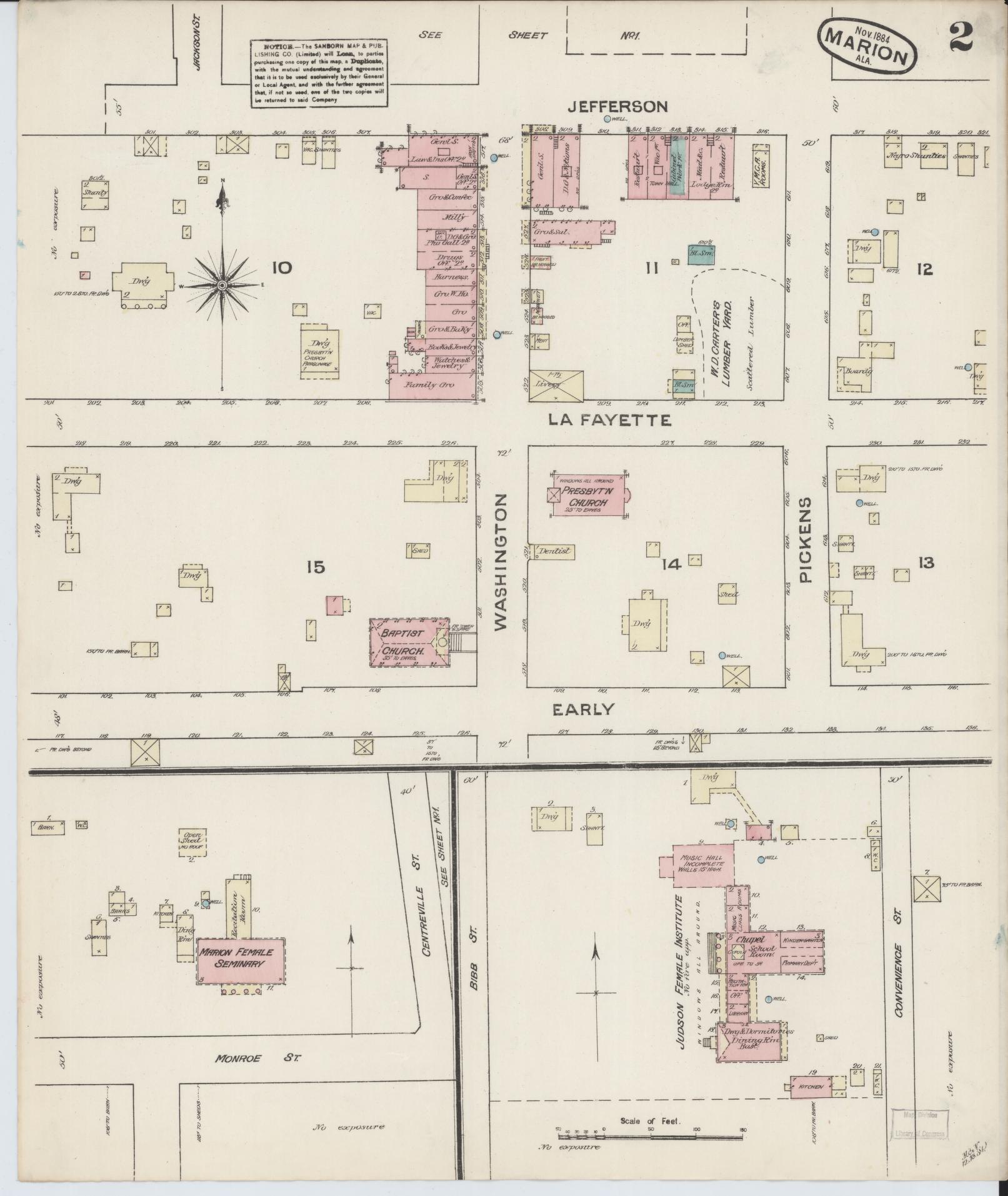 Sanborn Fire Insurance Map from Marion, Perry County, Alabama (1884), Sheet #0002 - Historic Sanborn Fire Insurance Map Print, vintage old map wall art, antique decor, genealogy gift, Alabama Alabama map