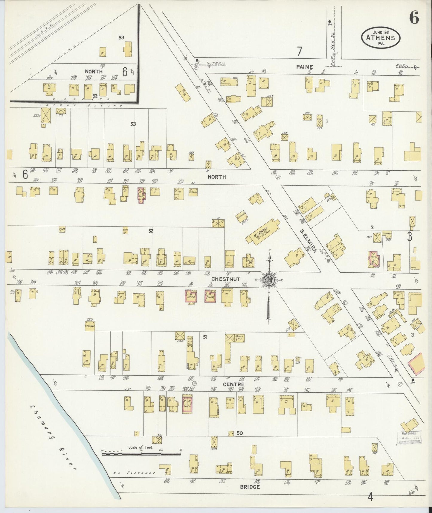 Sanborn Fire Insurance Map from Athens, Bradford County, Pennsylvania (1911), Sheet #0006 - Historic Sanborn Fire Insurance Map Print, vintage old map wall art, antique decor, genealogy gift, Pennsylvania Pennsylvania map