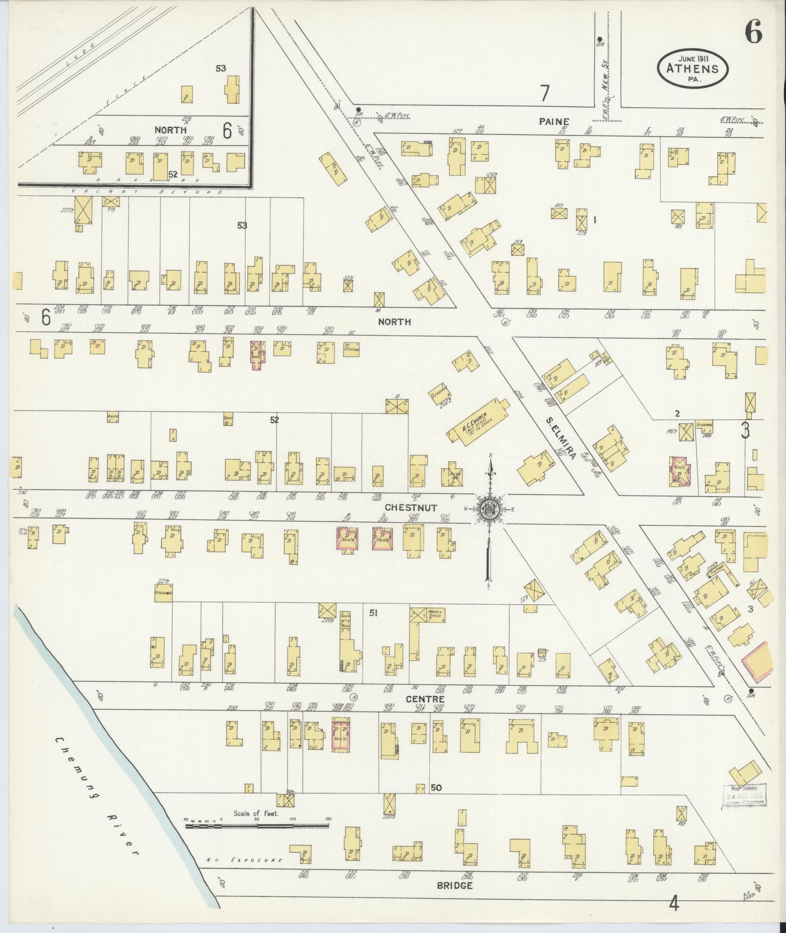 Sanborn Fire Insurance Map from Athens, Bradford County, Pennsylvania (1911), Sheet #0006 - Historic Sanborn Fire Insurance Map Print, vintage old map wall art, antique decor, genealogy gift, Pennsylvania Pennsylvania map