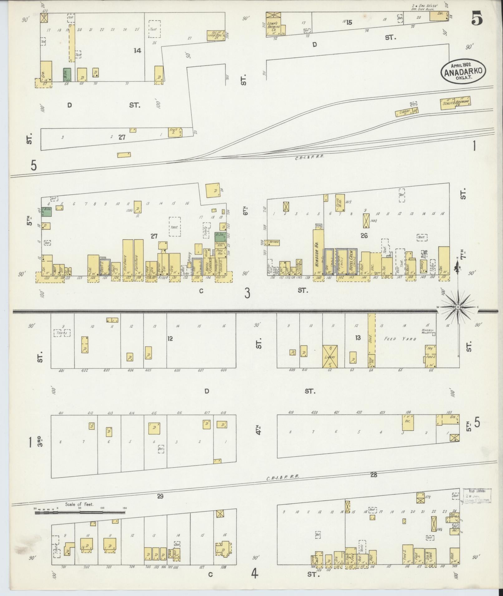 Sanborn Fire Insurance Map from Anadarko, Caddo County, Oklahoma (1902), Sheet #0005 - Historic Sanborn Fire Insurance Map Print, vintage old map wall art, antique decor, genealogy gift, Oklahoma Oklahoma map