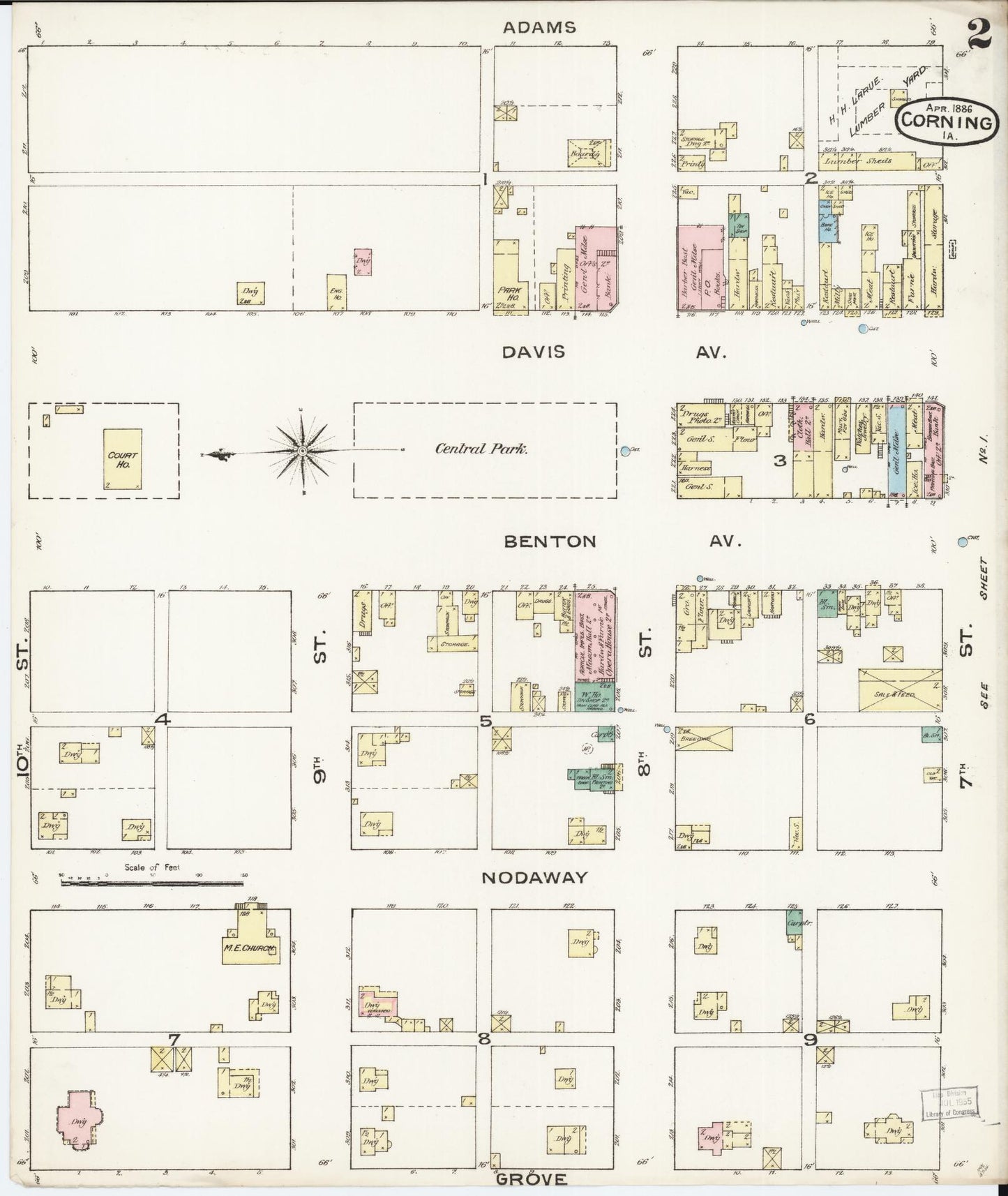 Sanborn Fire Insurance Map from Corning, Adams County, Iowa (1886), Sheet #0002 - Historic Sanborn Fire Insurance Map Print, vintage old map wall art