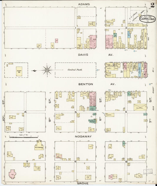 Sanborn Fire Insurance Map from Corning, Adams County, Iowa (1886), Sheet #0002 - Historic Sanborn Fire Insurance Map Print, vintage old map wall art