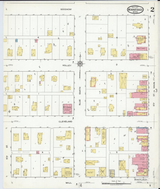 Sanborn Fire Insurance Map from Winnebago, Faribault County, Minnesota (1917), Sheet #0002 - Historic Sanborn Fire Insurance Map Print, vintage old map wall art, antique decor, genealogy gift, Minnesota Minnesota map