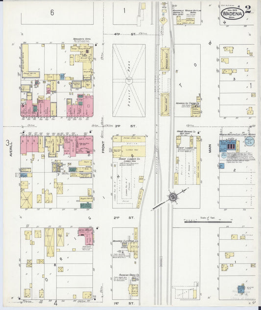 Sanborn Fire Insurance Map from Wadena, Wadena County, Minnesota (1909), Sheet #0002 - Historic Sanborn Fire Insurance Map Print, vintage old map wall art, antique decor, genealogy gift, Minnesota Minnesota map