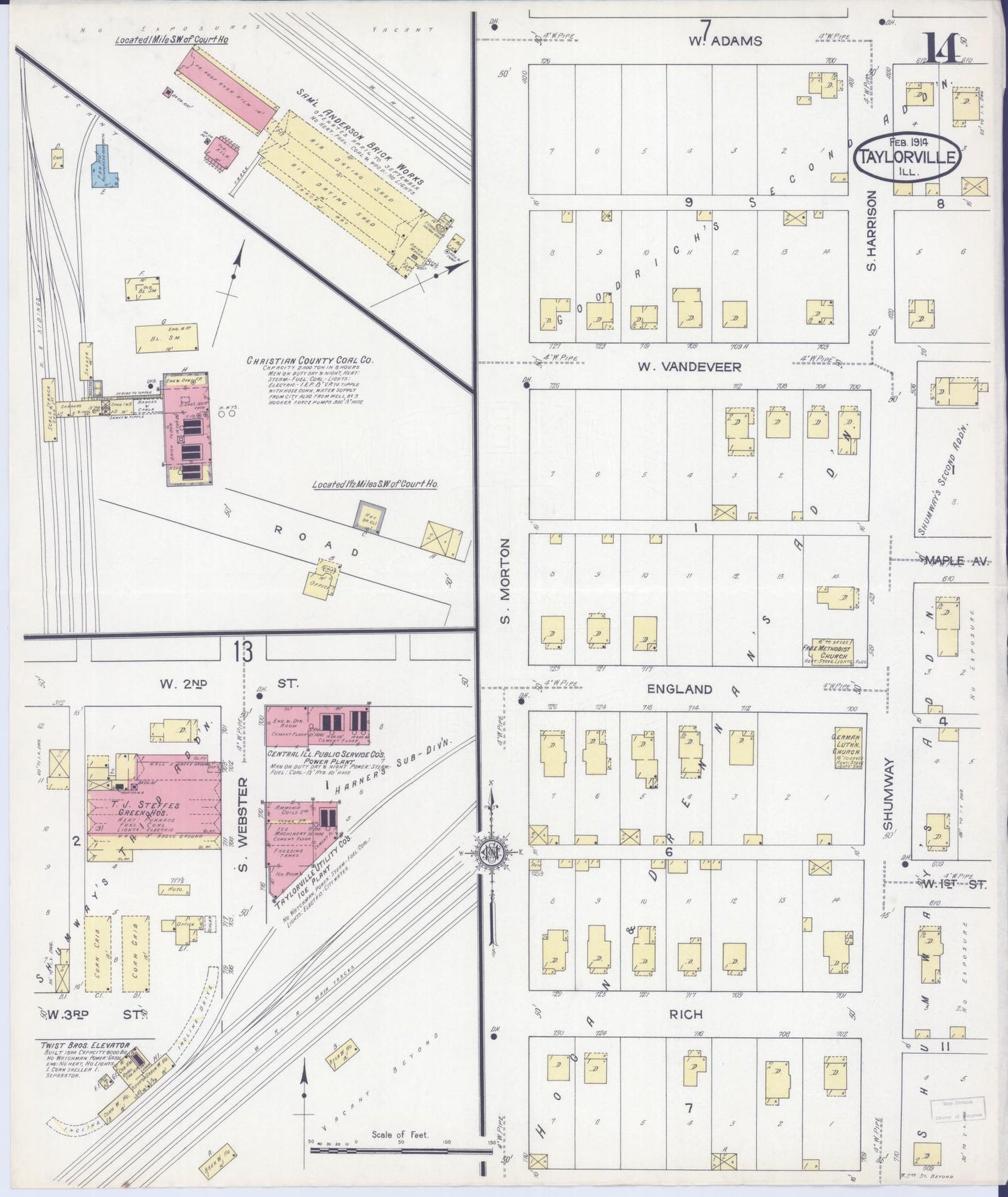 Sanborn Fire Insurance Map from Taylorville, Christian County, Illinois (1914), Sheet #0014 - Complete Map Set gallery image, historic Sanborn map, vintage wall art, Illinois Illinois