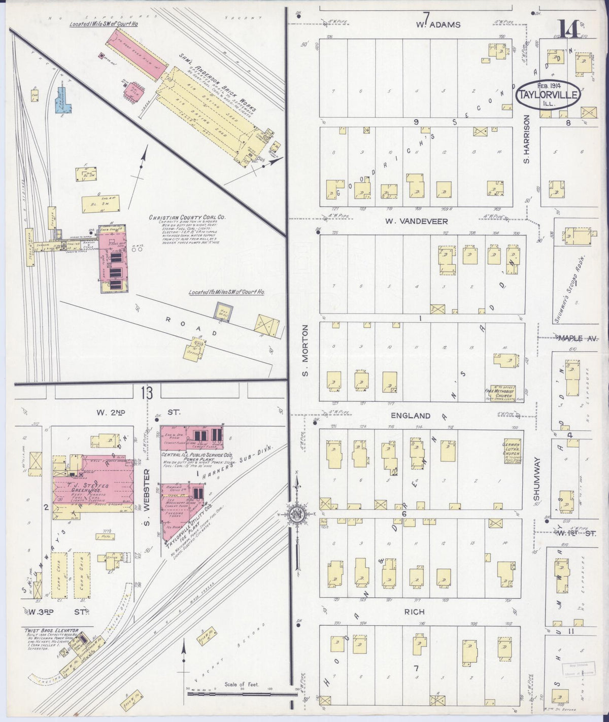 Sanborn Fire Insurance Map from Taylorville, Christian County, Illinois (1914), Sheet #0014 - Complete Map Set gallery image, historic Sanborn map, vintage wall art, Illinois Illinois