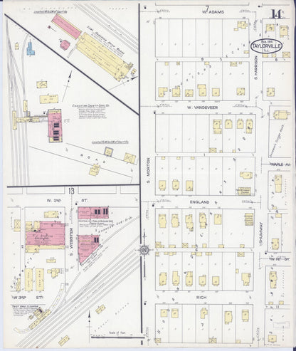 Sanborn Fire Insurance Map from Taylorville, Christian County, Illinois (1914), Sheet #0014 - Complete Map Set gallery image, historic Sanborn map, vintage wall art, Illinois Illinois