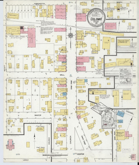 Sanborn Fire Insurance Map from Coloma, Berrien County, Michigan (1918), Sheet #0001 - Historic Sanborn Fire Insurance Map Print, vintage old map wall art, antique decor, genealogy gift, Michigan Michigan map