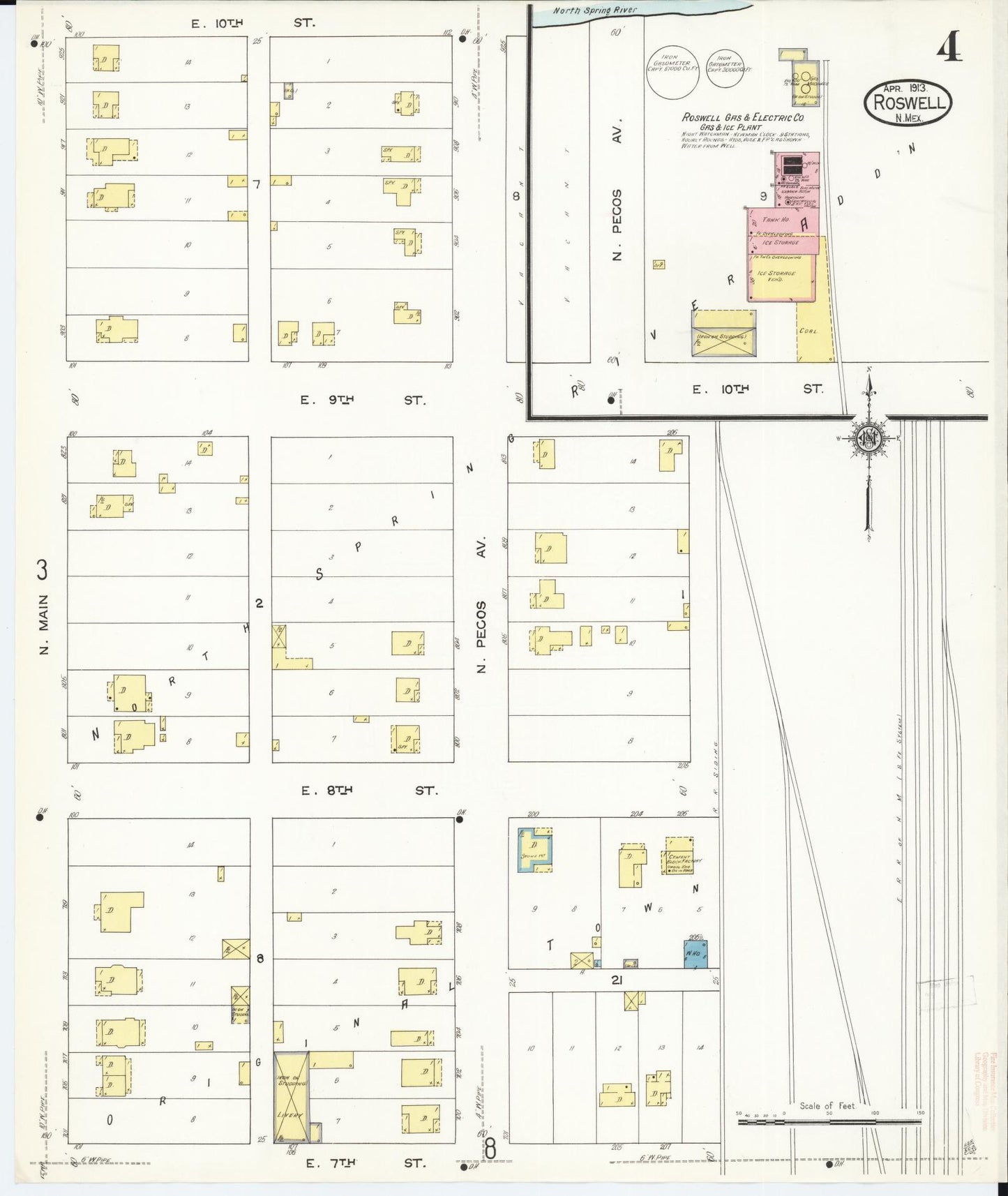 Sanborn Fire Insurance Map from Roswell, Chaves County, New Mexico (1913), Sheet #0004 - Complete Map Set gallery image, historic Sanborn map, vintage wall art, New Mexico New Mexico