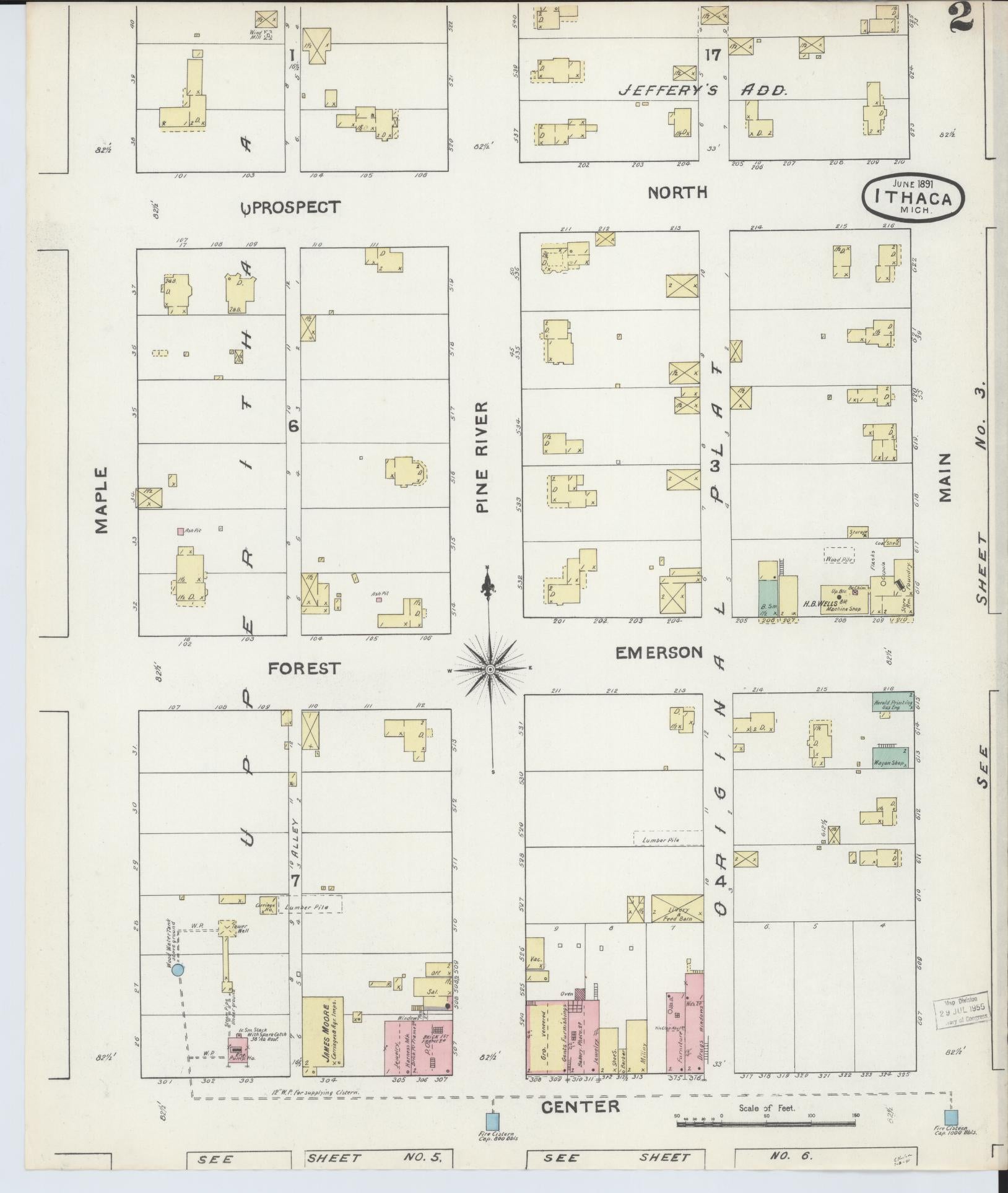 Sanborn Fire Insurance Map from Ithaca, Gratiot County, Michigan (1891), Sheet #0002 - Complete Map Set gallery image, historic Sanborn map, vintage wall art, Michigan Michigan