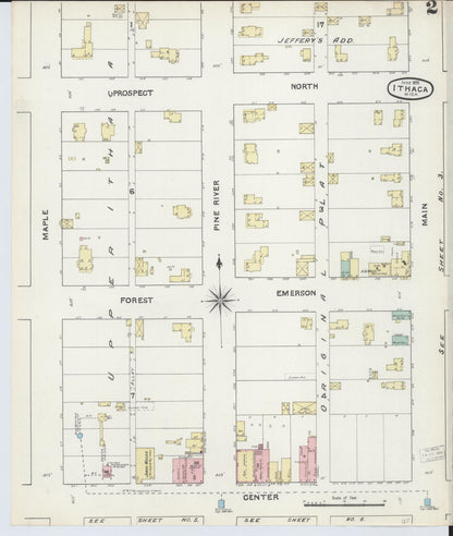 Sanborn Fire Insurance Map from Ithaca, Gratiot County, Michigan (1891), Sheet #0002 - Complete Map Set gallery image, historic Sanborn map, vintage wall art, Michigan Michigan