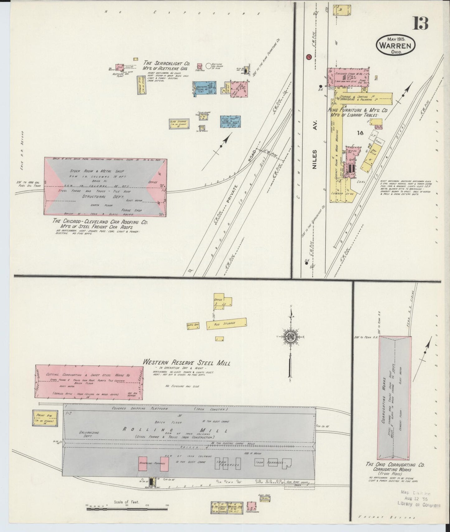 Sanborn Fire Insurance Map from Warren, Trumbull County, Ohio (1915), Sheet #0013 - Historic Sanborn Fire Insurance Map Print, vintage old map wall art, antique decor, genealogy gift, Ohio Ohio map