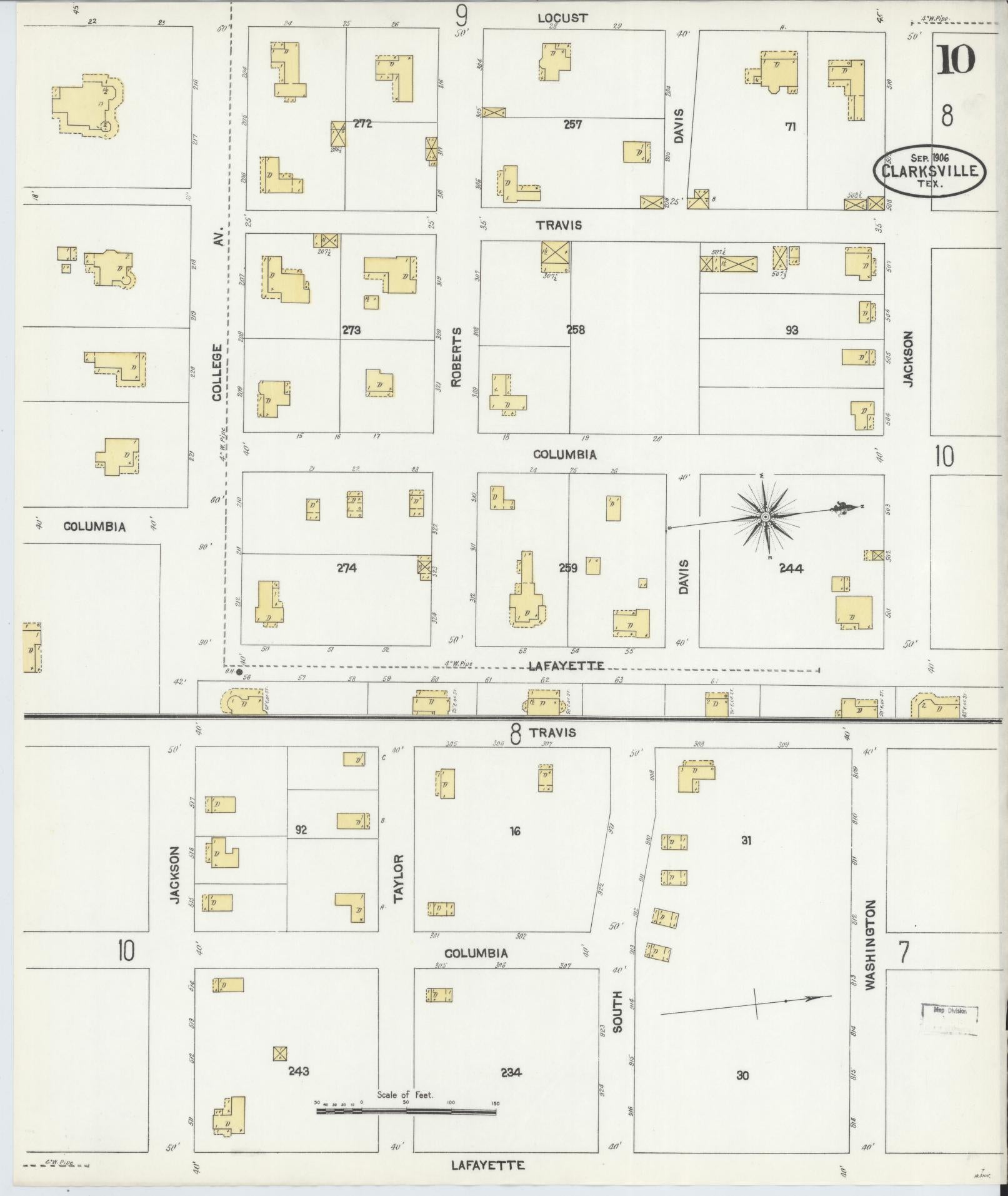 Sanborn Fire Insurance Map from Clarksville, Red River County, Texas (1906), Sheet #0010 - Complete Map Set gallery image, historic Sanborn map, vintage wall art, Texas Texas