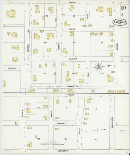 Sanborn Fire Insurance Map from Clarksville, Red River County, Texas (1906), Sheet #0010 - Complete Map Set gallery image, historic Sanborn map, vintage wall art, Texas Texas