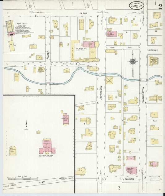 Sanborn Fire Insurance Map from Clinton, Hickman County, Kentucky (1910), Sheet #0002 - Historic Sanborn Fire Insurance Map Print, vintage old map wall art, antique decor, genealogy gift, Kentucky Kentucky map