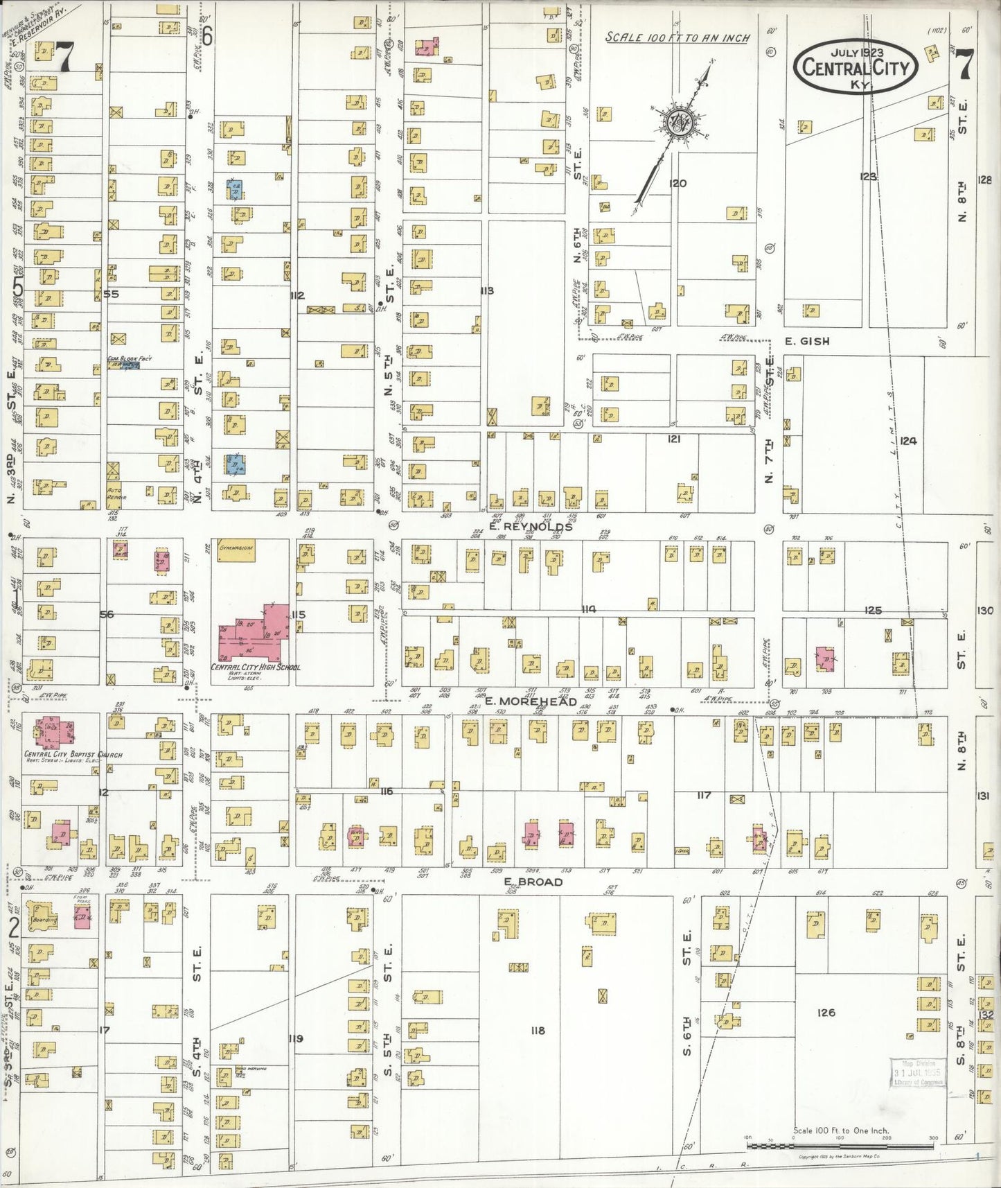 Sanborn Fire Insurance Map from Central City, Mublenberg County, Kentucky (1923), Sheet #0007 - Complete Map Set gallery image, historic Sanborn map, vintage wall art, Kentucky Kentucky