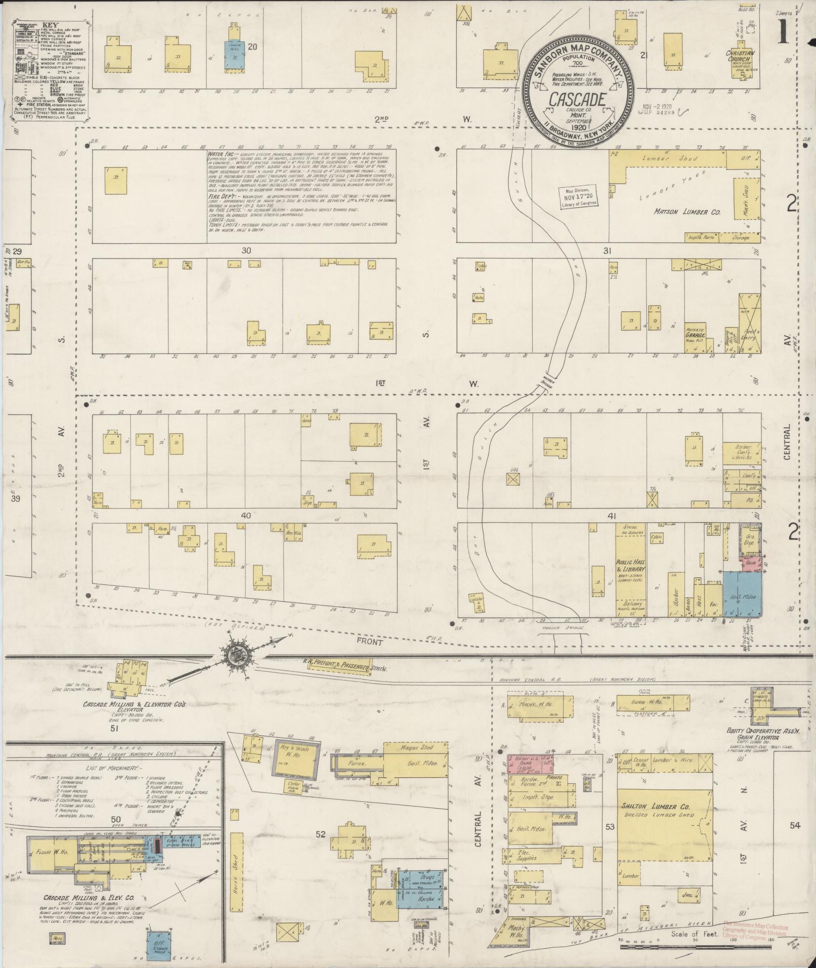 Sanborn Fire Insurance Map from Cascade, Cascade County, Montana (1920), Sheet #0001 - Complete Map Set gallery image, historic Sanborn map, vintage wall art, Montana Montana