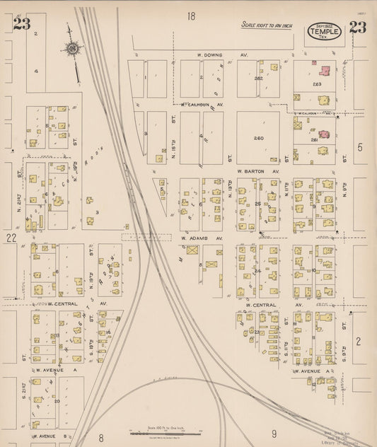 Sanborn Fire Insurance Map from Temple, Bell County, Texas (1922), Sheet #0023 - Historic Sanborn Fire Insurance Map Print, vintage old map wall art, antique decor, genealogy gift, Texas Texas map