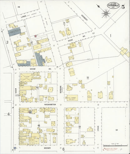 Sanborn Fire Insurance Map from Ferndale, Humboldt County, California (1909), Sheet #0005 - Complete Map Set gallery image, historic Sanborn map, vintage wall art, California California