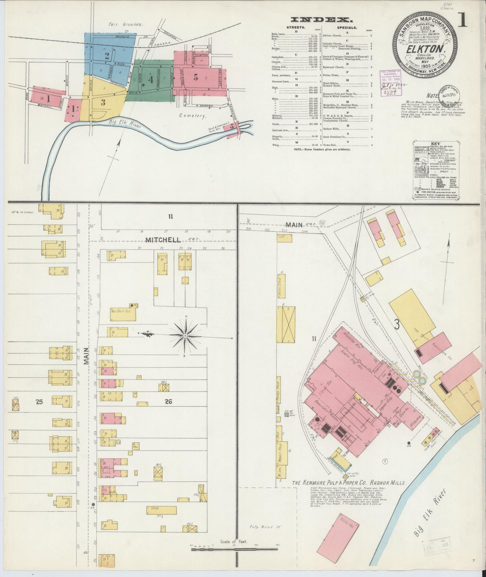 Sanborn Fire Insurance Map from Elkton, Cecil County, Maryland (1902), Sheet #0001 - Historic Sanborn Fire Insurance Map Print, vintage old map wall art, antique decor, genealogy gift, Maryland Maryland map