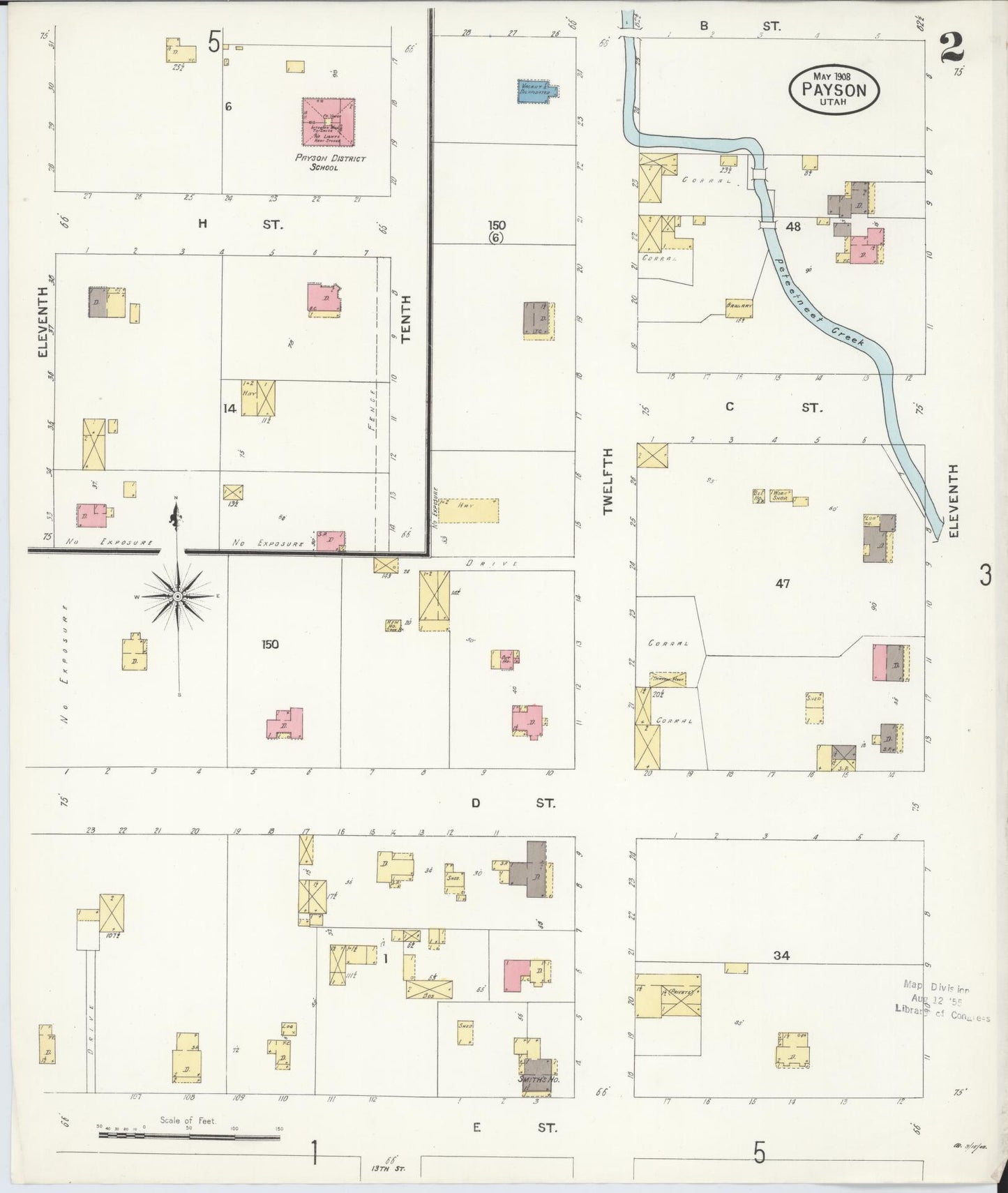 Sanborn Fire Insurance Map from Payson, Utah County, Utah (1908), Sheet #0002 - Complete Map Set gallery image, historic Sanborn map, vintage wall art, Payson Utah