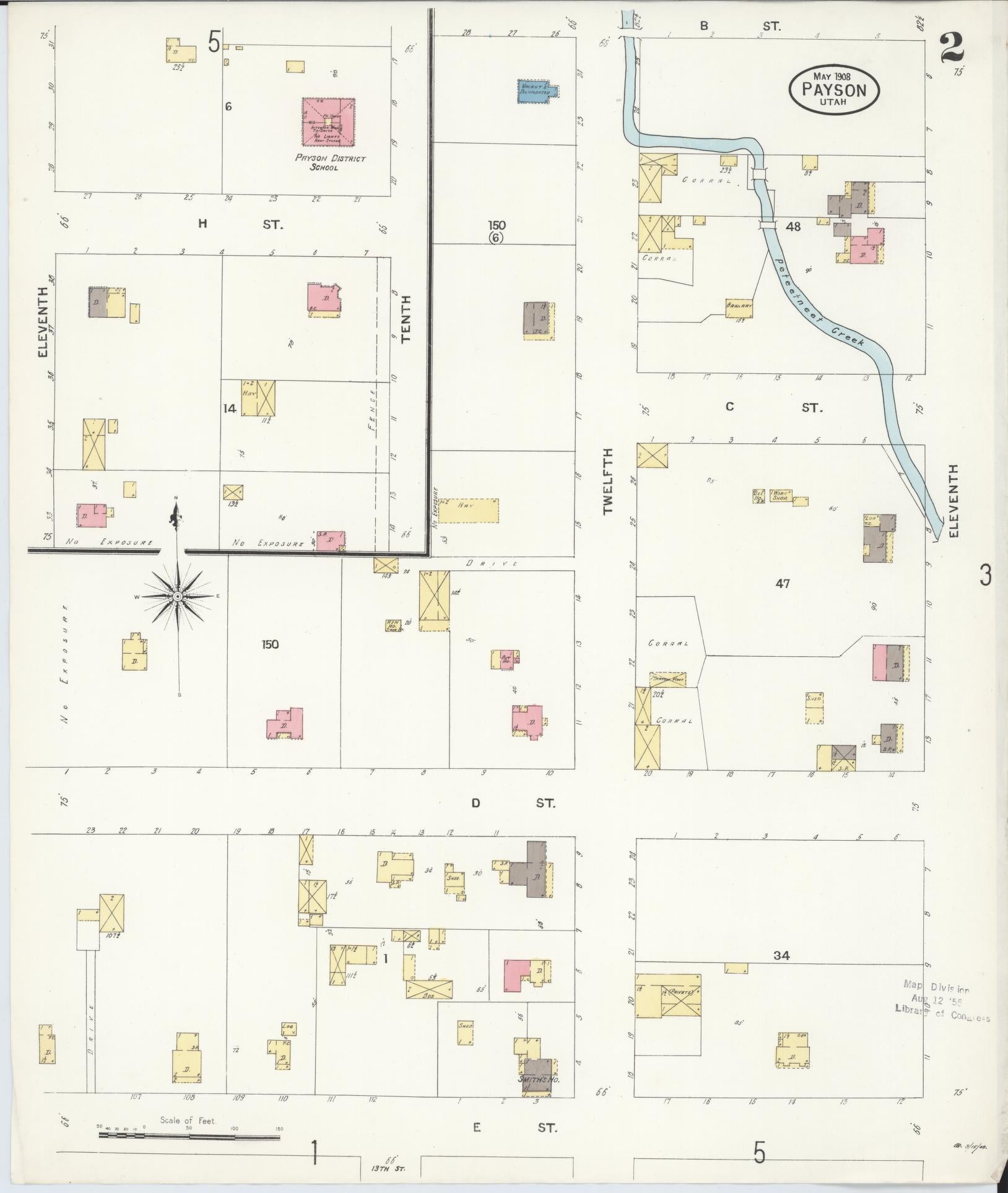 Sanborn Fire Insurance Map from Payson, Utah County, Utah (1908), Sheet #0002 - Complete Map Set gallery image, historic Sanborn map, vintage wall art, Payson Utah